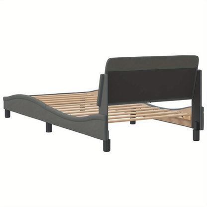 Bed frame without mattress dark grey 100x200 cm fabric with Slat Support Platform Bed Frame Suitable for Mattress Size 100 x 200 cm for Bedroom Style D