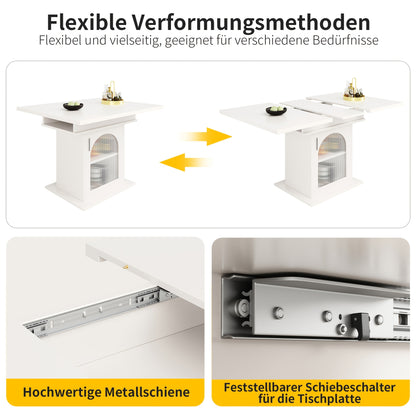 Uittrekbare Eettafel – Uitklaptafel – Klaptafel – Keukentafel – Tafel Met Opbergruimte – Wit – 140x80 cm – Drie Opslagniveaus