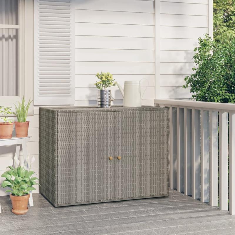 Gartenschrank – Tuinkast – Opbergbox – Buitenbox – Tuinbox – Grijs – 100x55,5x80 cm – Weerbestendig Poly Rattan – Ventilatieopeningen