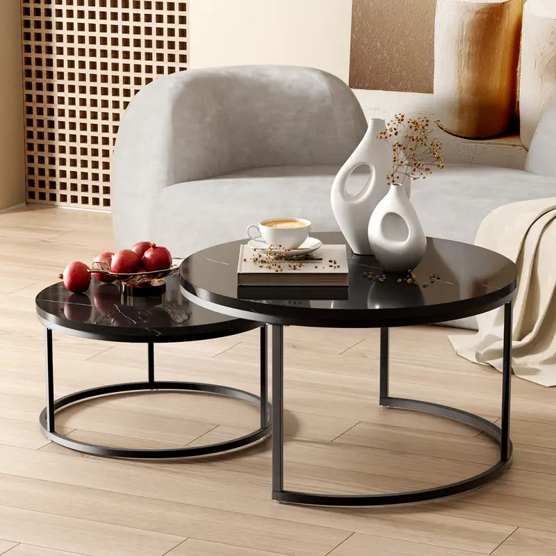 Salontafel Set – Bijzettafel – Coffee Table – Tafeltje – Stapelbare Tafel – Stalen Poten – Afmetingen 80x45 + 60x35 cm – Natuurlijk Design