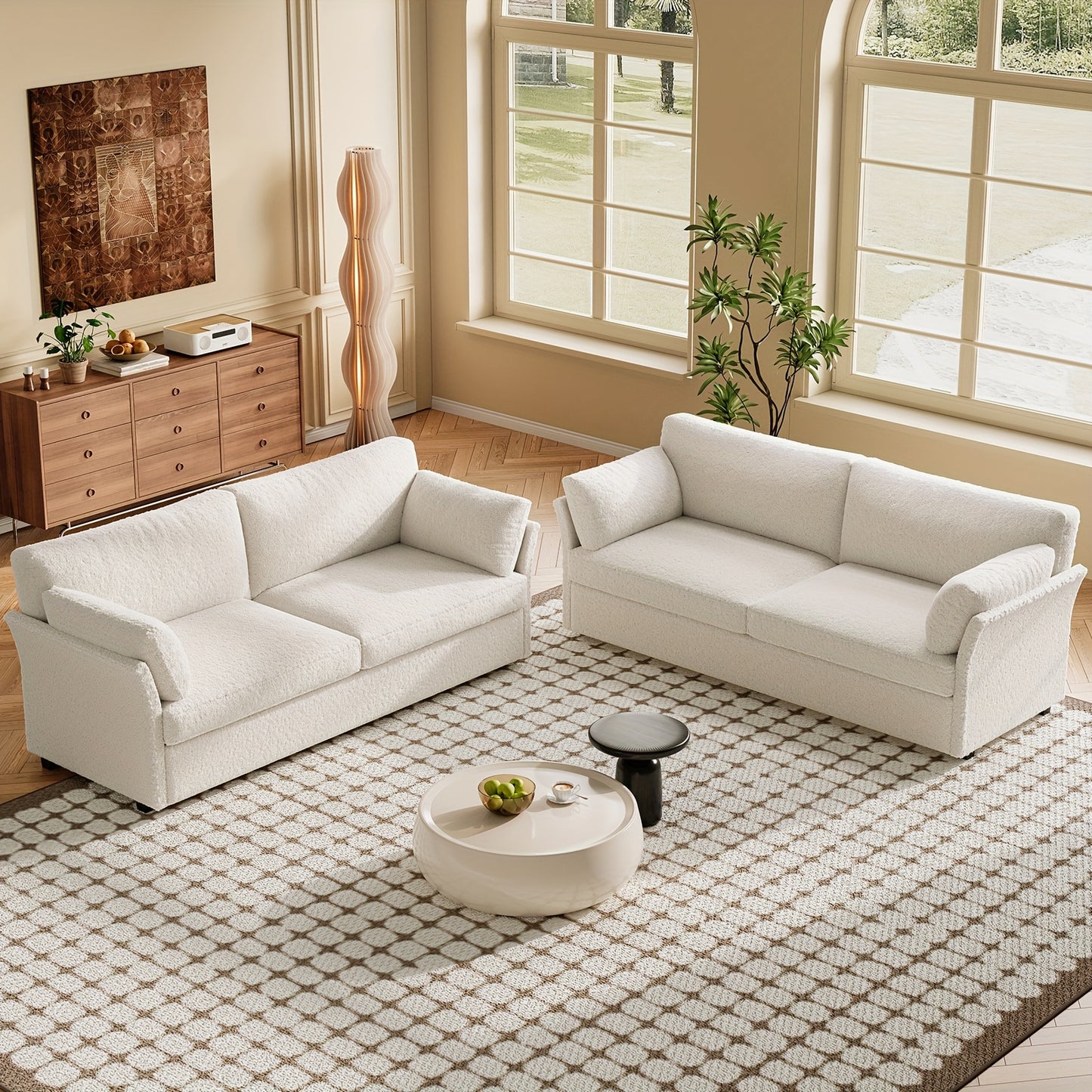 2-Zits bank – Tweezitsbank – Loveseat – Sofa – Tweepersoonsbank – Off-White Creamy Kleur – Oversized Comfortabel Zitvlak – Modern En Makkelijk Te Monteren