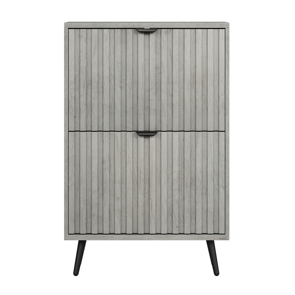 Schoenenkast – Schoenenrek – Opbergkast – Schoenenopberger – Halmeubel – Grijs MDF – 2 Dubbele Klapladen – Compact 60 cm Breed