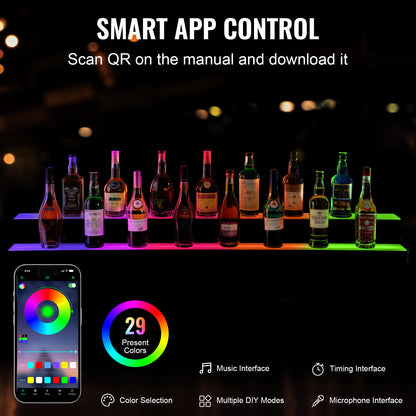 LED-Displaykast – Vitrinekast – Barplank – Flessenhouder – Displayrek – LED-Verlichting 60 Lampjes/m – RF- en App-Bediening