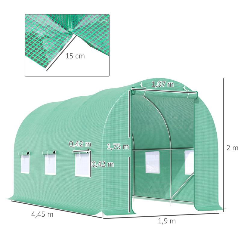 Serretunnel – Tunnelkas – Tuinkas – Kweekkas – Broeikas – Extra Groot Walk-in Model – Stevig Gegalvaniseerd Frame & Transparante PE Panelen – Ruim 445x190x200 cm – Eenvoudige Montage & Optimale Ventilatie