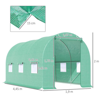 Serretunnel – Tunnelkas – Tuinkas – Kweekkas – Broeikas – Extra Groot Walk-in Model – Stevig Gegalvaniseerd Frame & Transparante PE Panelen – Ruim 445x190x200 cm – Eenvoudige Montage & Optimale Ventilatie