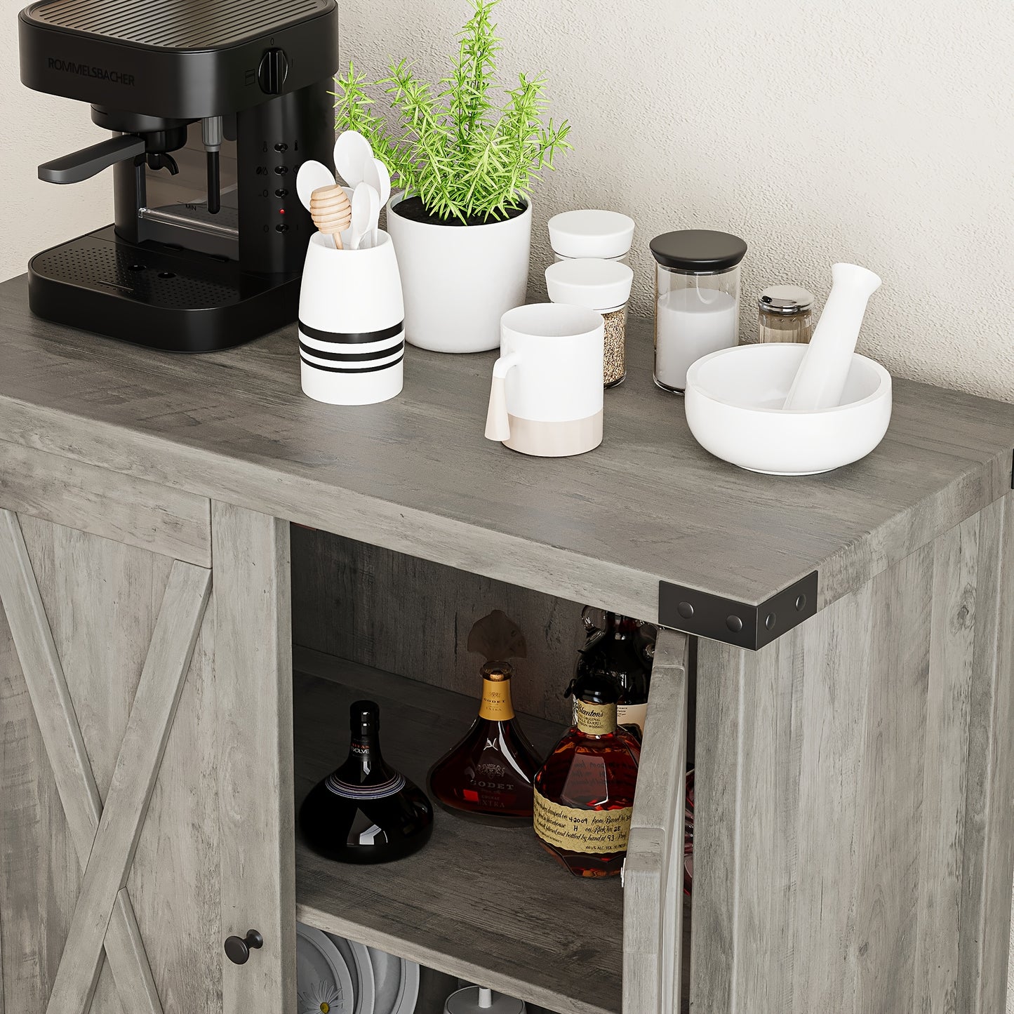 Buffetkast – Buffetkastje – Dressoir – Opbergkast – Kastje – Grijs – Massief Hout & Metaal – Verstelbare Plank – Vrijstaand – Industrieel Vintage Design