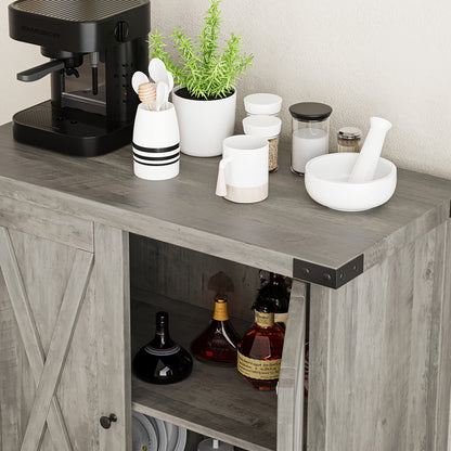 Buffetkast – Buffetkastje – Dressoir – Opbergkast – Kastje – Grijs – Massief Hout & Metaal – Verstelbare Plank – Vrijstaand – Industrieel Vintage Design