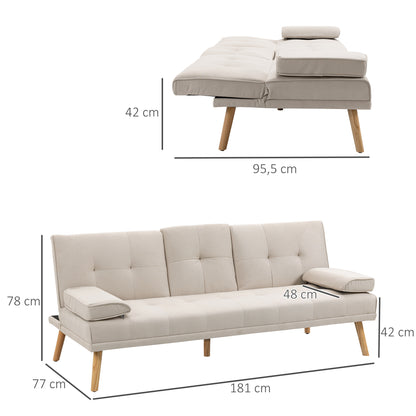 Bankstel 3-zits – Slaapbank – Reclamebank – Linnen Bank – Scandinavische Sofa – Verstelbare Rugleuning 3 Niveau’s – Stevig Massief Houten Frame – Beige