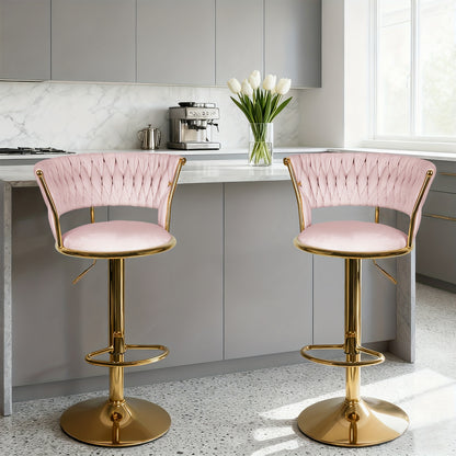 Barstoel – Barkruk – Barstoel Kruk – Keukenstoel – Barkrukken Set Van 2 – Velvet Bekleding – Verstelbare Zithoogte – Gouden Metalen Poot – Stapelbaar En Duurzaam