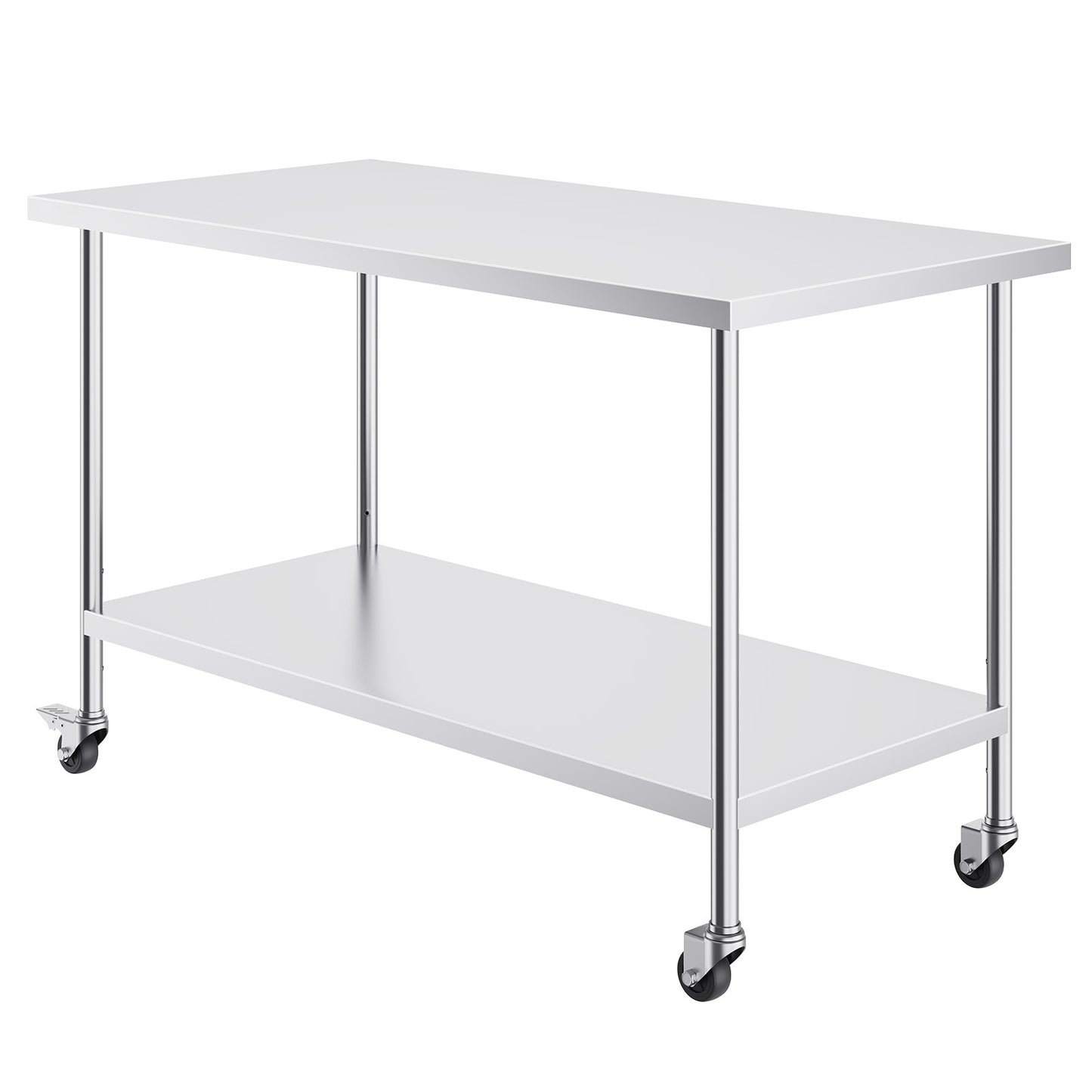 Roestvrijstalen Werktafel – Werkbank – Keukentafel – Voedselbereidingstafel – Cateringtafel – 30x60x38 Inch – 4 Wielen – 3 Verstelbare Hoogten
