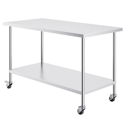 Roestvrijstalen Werktafel – Werkbank – Keukentafel – Voedselbereidingstafel – Cateringtafel – 30x60x38 Inch – 4 Wielen – 3 Verstelbare Hoogten