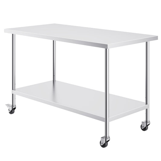Roestvrijstalen Werktafel – Werkbank – Keukentafel – Voedselbereidingstafel – Cateringtafel – 30x60x38 Inch – 4 Wielen – 3 Verstelbare Hoogten