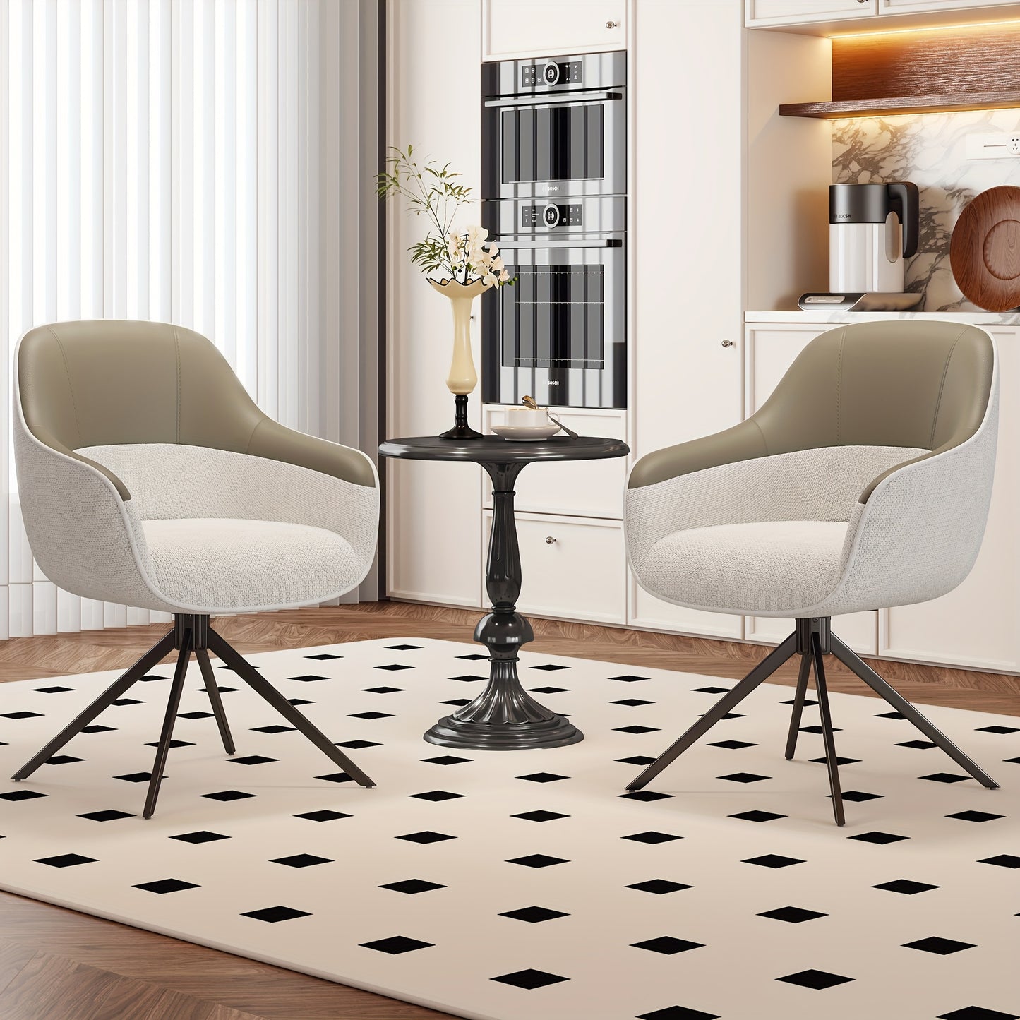 Eetkamerstoel – Draaistoel – Kuipstoel – Keukenstoel – Stoelenset 2 Stuks Beige – Kunstleer Met Memory Foam – Hoogte Verstelbare Voeten