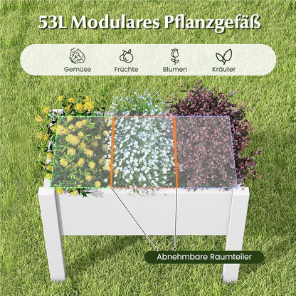 Verhoogde Plantenbak – Zelfbewaterende Tuinbak – Kruidenbak – Bloemenbak – Moestuinbak – 53 Liter – Waterniveau Indicator & Afvoergaatje – Wit – 76x45x61 cm