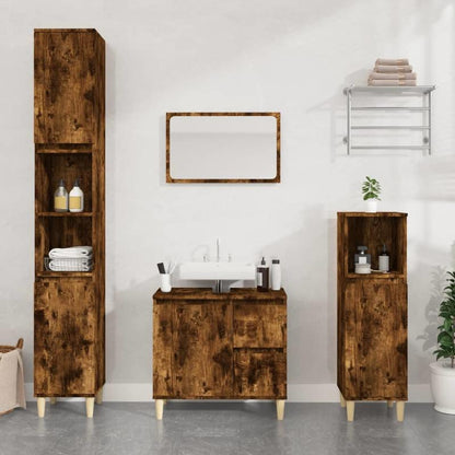 Opbergkast – Kast – Opbergmeubel – Bergkast – Badkamerkast – Smoked Oak – Verticale Design – 30x30x190 cm – Gemaakt Van Geengineerd Houten
