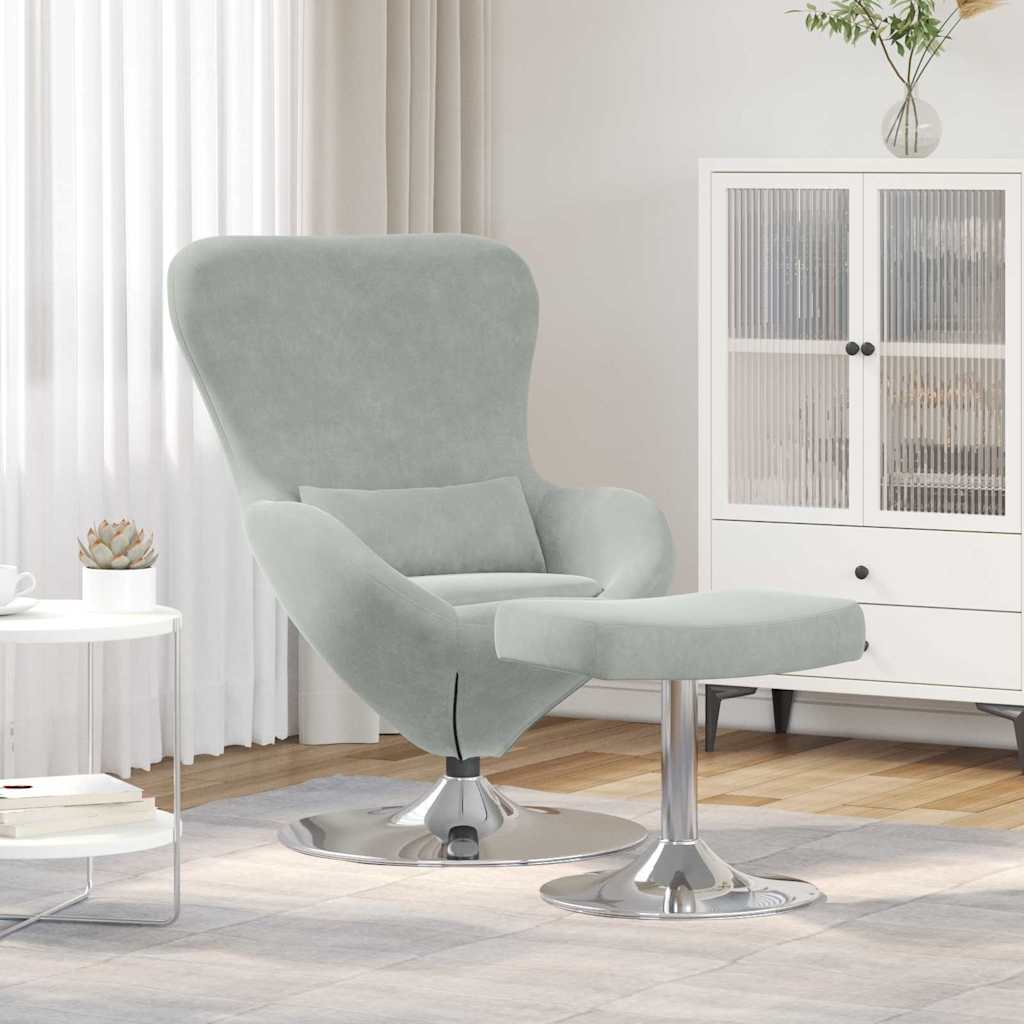 Draaifauteuil – Draaistoel – Relaxfauteuil – Lounge stoel – Zwarte fauteuil – Lichtgrijs Fluweel – Ingebouwde Voetensteun – Ergonomisch Comfort