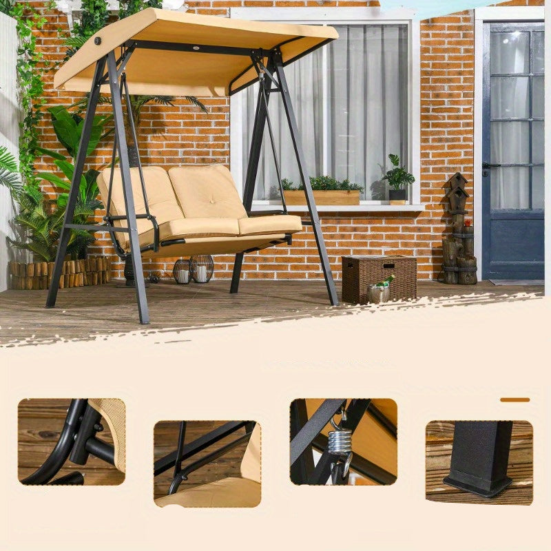 3-Zits Schommelbank – Tuin Schommelbank – Buitenbank – Patio Schommel – Terras Schommelbank – Verstelbaar Zonnedak – Weerbestendig Stalen Frame (138x106x174 cm)