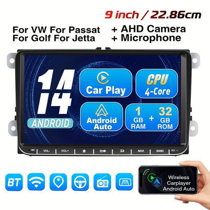 Multimedia Car Stereo – Auto Radio – Navigatiesysteem – GPS Speler – Draadloze CarPlay – 9 Inch IPS Touchscreen – AHD Achteruitrijcamera & Microfoon
