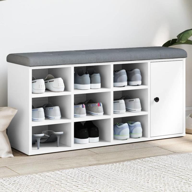 Schoenenbank – Schoenenkastje – Schoenopbergmeubel – Schoenrek – Houten Bench – Wit – Stevig MDF – Compact 102x32x50 cm