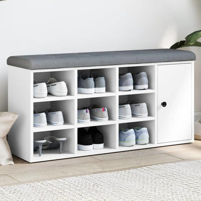 Schoenenbank – Schoenenkastje – Schoenopbergmeubel – Schoenrek – Houten Bench – Wit – Stevig MDF – Compact 102x32x50 cm