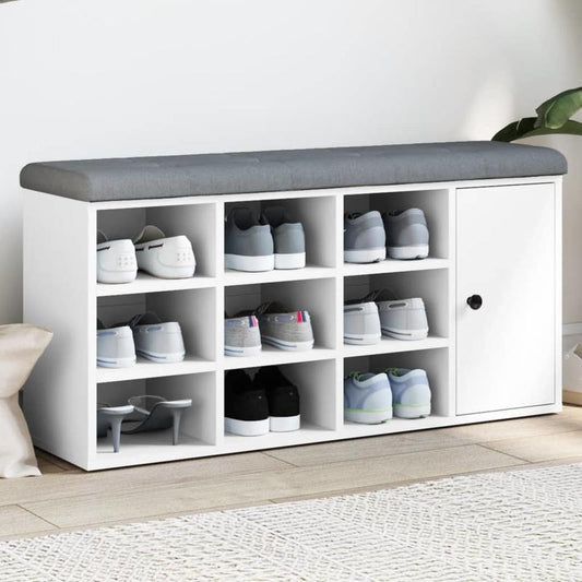 Schoenenbank – Schoenenkastje – Schoenopbergmeubel – Schoenrek – Houten Bench – Wit – Stevig MDF – Compact 102x32x50 cm