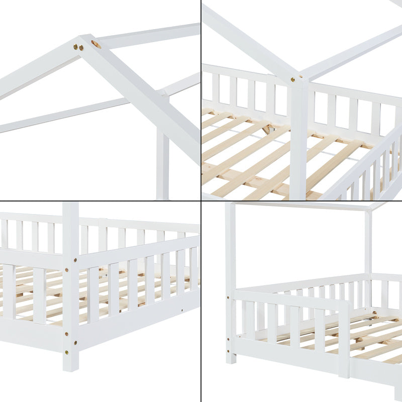 Kinderbed – Kinderbedden – Bed – Eenpersoonsbed – Meisjesbed – Huisjesdesign – Valbeveiliging – 120x200 cm Grenenhout