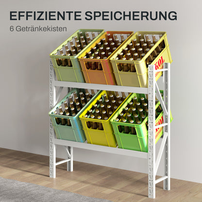 Drankenkistenrek – Bewaarkastje – Opbergrek – Krattenrek – Stelling – Wit Stalen Frame – Verstelbare Hoogte – 110x30x110 cm – 6 Kratten capaciteit