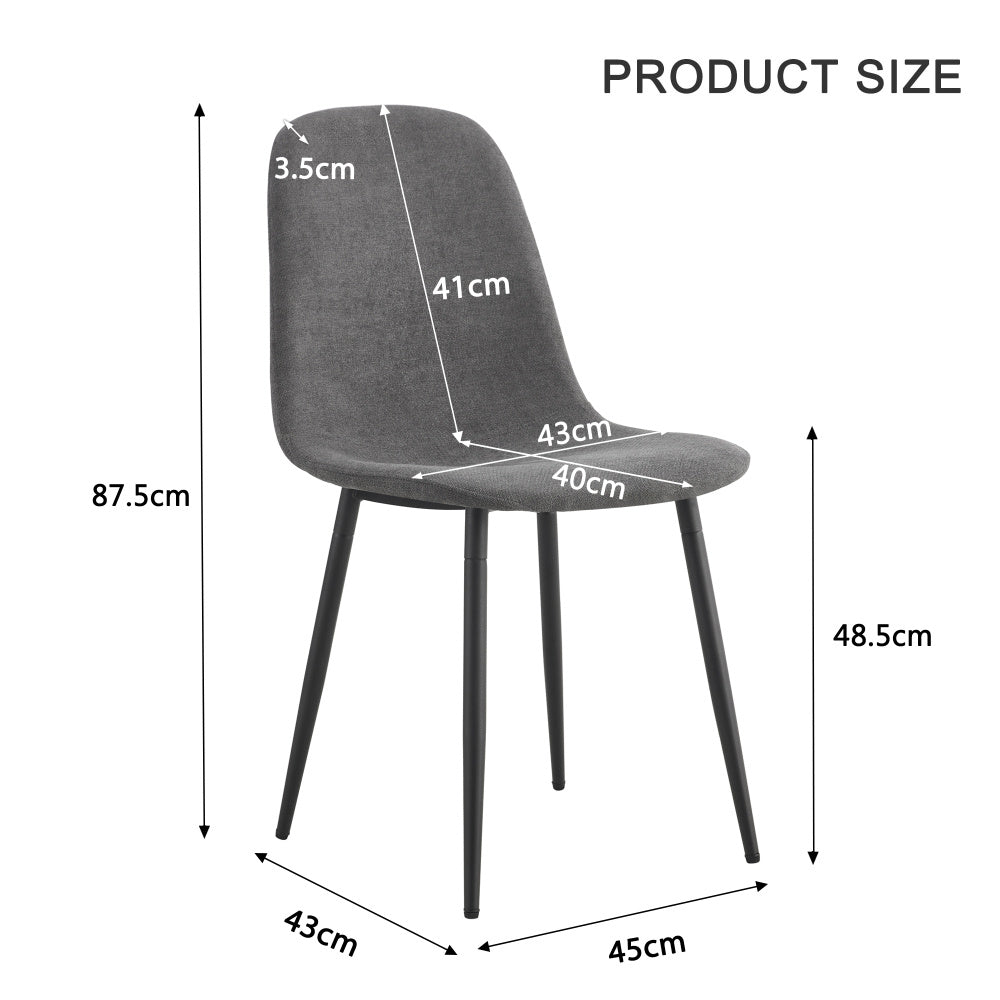 Eettafelset – Eethoek – Keukentafelset – Zitgroep – Eetkamertafel – Modern Design – Wit MDF Tafelblad met Gouden Metalen Poten – 4 Stoelen met Grijze Linnen Bekleding