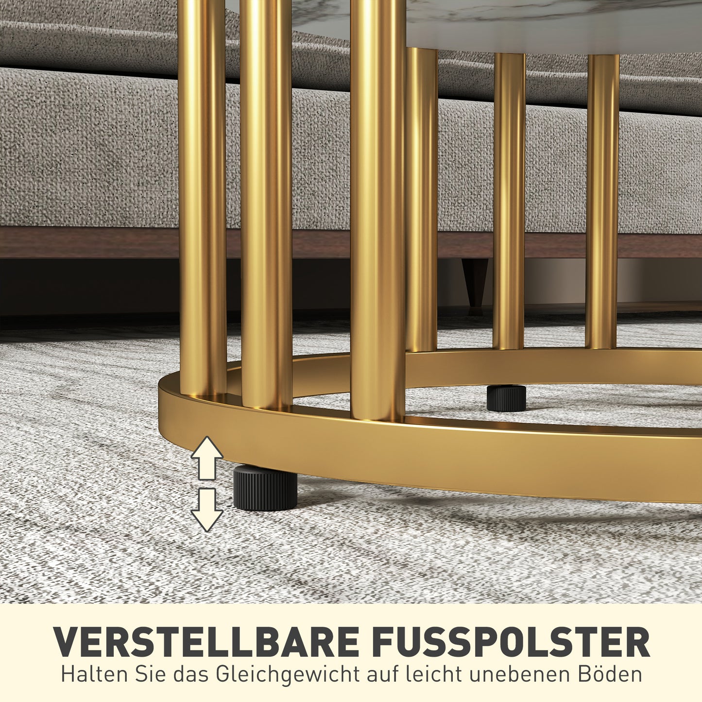 Bijzettafel – Bijzettafels – Salontafel – Nachtkastje – Side Table – Set Van 2 Ronde Tafels – Marmer-Look Tafelblad – Open Opbergruimte Met Metaal Frame