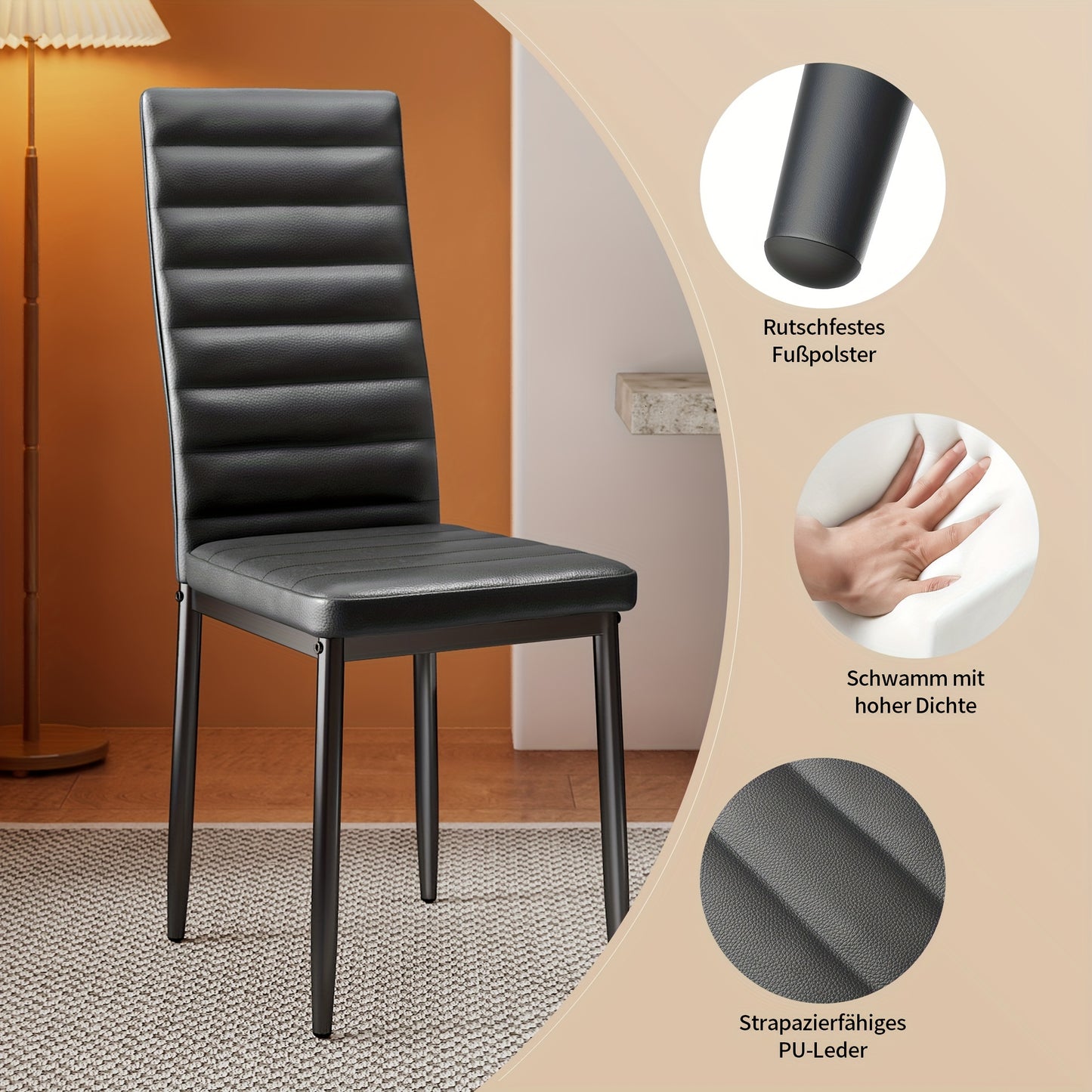 Eetkamerstoelen – Stoelen – Kuipstoelen – Keukenstoelen – Designstoelen – Set van 6 – Hoogwaardige Kunstleer Bekleding – Massief Houten Frame