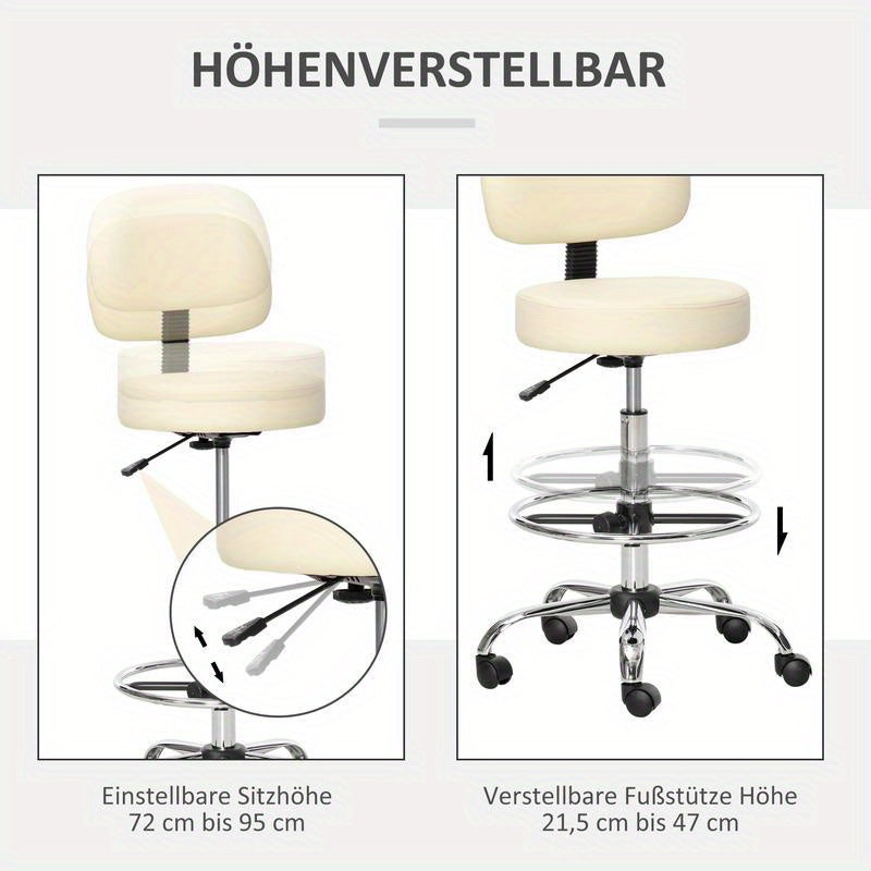 Height-Adjustable Swivel Bar Stool with 360° Rotation & Manual Height Adjustment - Heavy-Duty Faux Leather-like Upholstery, Sturdy 4-Legged Base with Caster Wheels, Beige Counter Height Stool for Kitchen Island, Home Bar, Of