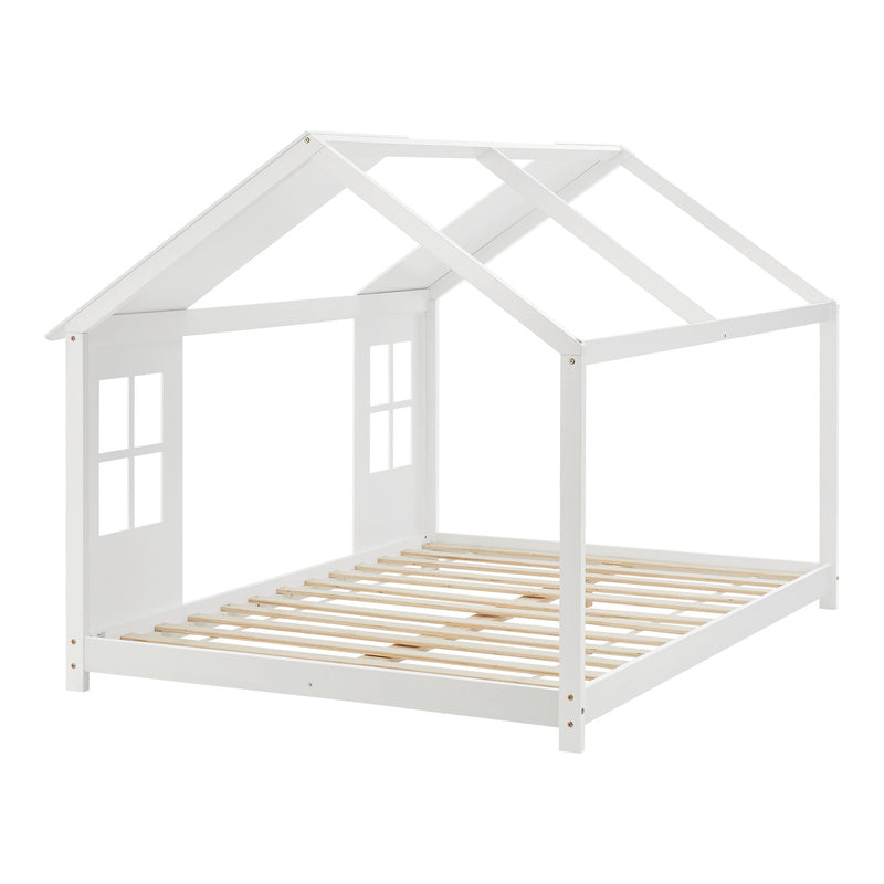 Kinderbed – Huisbed – Halfopen Bed – Peuterbed – Houten Bed – 120x200 cm – Massief Dennenhout – Speels Huisdesign