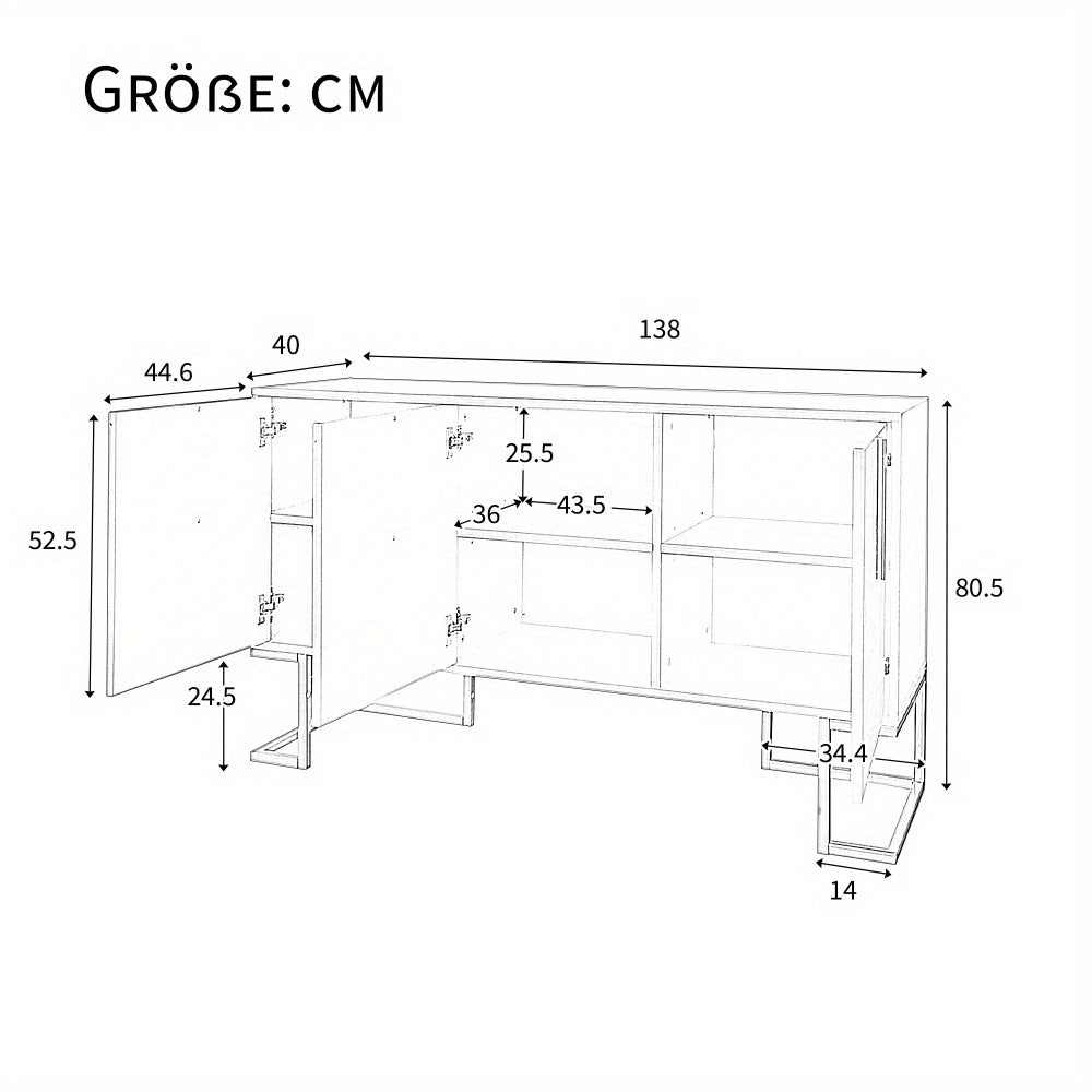 Dressoir – Opbergkast – Buffetkast – Ladekast – Wandkast – Donkergrijs Met Gouden Accenten – U-vormige Deuren Met Verstelbare Planken