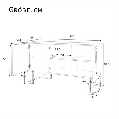 Dressoir – Opbergkast – Buffetkast – Ladekast – Wandkast – Donkergrijs Met Gouden Accenten – U-vormige Deuren Met Verstelbare Planken