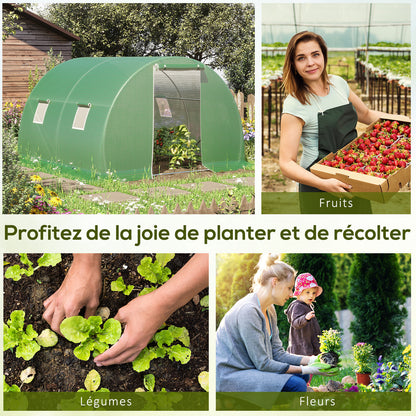 Outsunny Garden Greenhouse Tunnel 9 m² dim. 3L x 3l x 2H m - 4 windows, Roll-up Zippered Door - Tubular Chassis Galvanized Steel, High Density PE Cover Green, Protects Plants From Cold Rain Insects Birds, Ideal For Flowers V