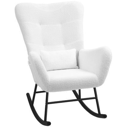 Schommelstoel – Relaxstoel – Wipstoel – Schommelzetel – Loungestoel – Teddy Stof – Met Metalen Onderstel – Voorzien Van Zijzak – Ergonomische Rugleuning