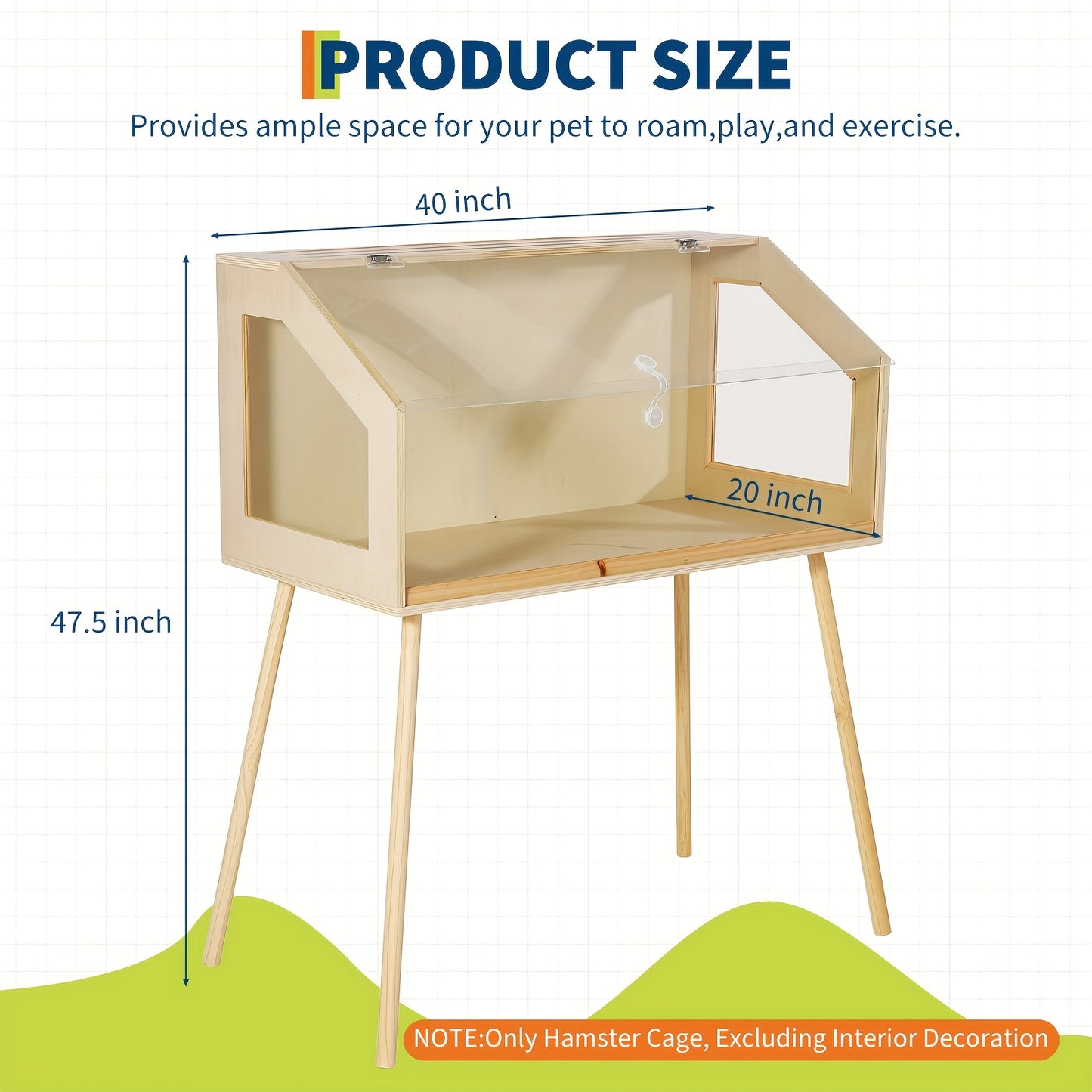 Hamsterkooi – Kleine Dierenkooi – Knaagdierkooi – Caviakooi – Chinchillakooi – Extra Groot 81x40x101 cm – Houten Constructie – Transparant Acrylvenster