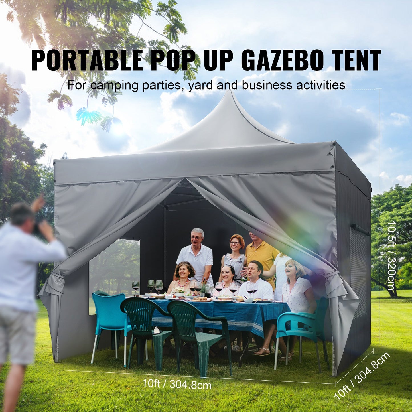 Pop-up Gazebo – Opvouwbare Tent – Buitenoverkapping – Partytent – Tuinkamer – Verstelbare Hoogte – Waterafstotende 500D PU Coating
