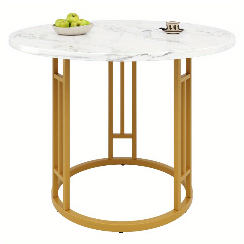 Ronde Eettafel – Rond Tafeltje – Keukentafel – Salontafel – Eetkamertafel – MDF Marmerlook Blad – Metalen Onderstel – Ø80x76cm – Voor 4 Personen