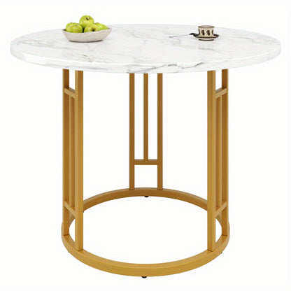 Ronde Eettafel – Rond Tafeltje – Keukentafel – Salontafel – Eetkamertafel – MDF Marmerlook Blad – Metalen Onderstel – Ø80x76cm – Voor 4 Personen
