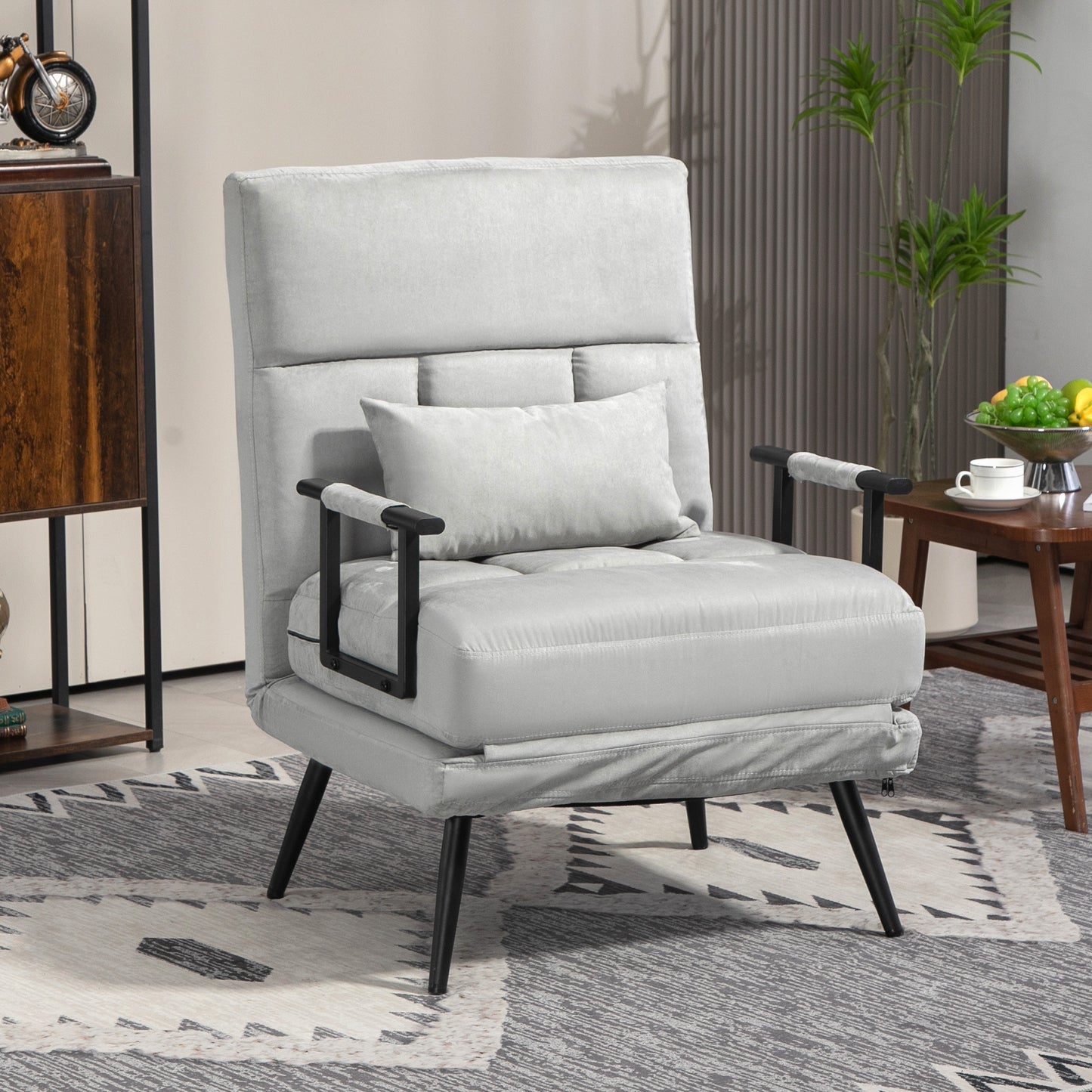 Bedbank – Slaapstoel – Slaapbank – Fauteuil – Logeerbed – Verstelbare Rugleuning 5-standen – Fluweelachtige Bekleding Grijs