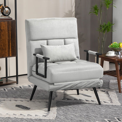 Bedbank – Slaapstoel – Slaapbank – Fauteuil – Logeerbed – Verstelbare Rugleuning 5-standen – Fluweelachtige Bekleding Grijs
