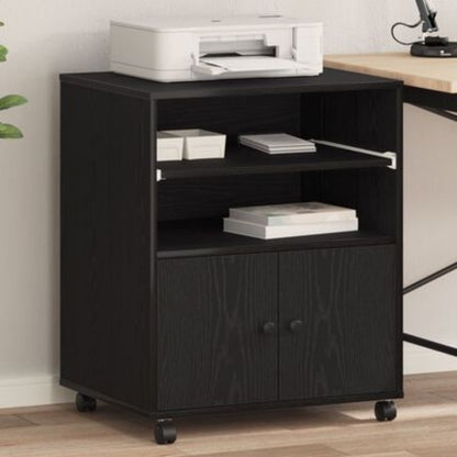 Black Oak Printer Stand Heavy-Duty Wood, Space-Saving Multi-Shelf Printer Cabinet with Sturdy Legs & White Pads - Portable Desktop Organizer for /Office, Printer, Scanner, Copier (60x48x74cm, Easy Assembly