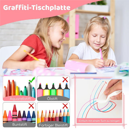Kinder Tafel – Kindermeubelset – Speeltafel – Stoelenset – Peuter Tafel – Verstelbare Hoogte – Groot Graffiti Tafelblad – Roze