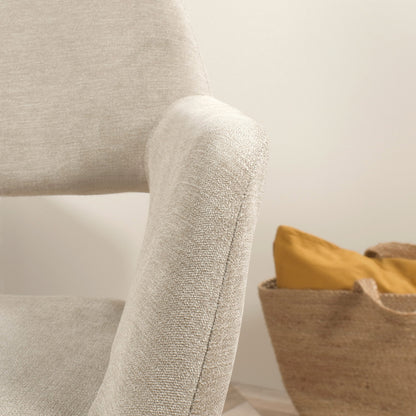 Eetkamerstoel – Stoel Met Armleuning – Designstoel – Keukenstoel – Scandinavische Stoel – Comfortabel Gestoffeerd – Metaal Met Houten Poten – Bruin – 56x56x78 cm