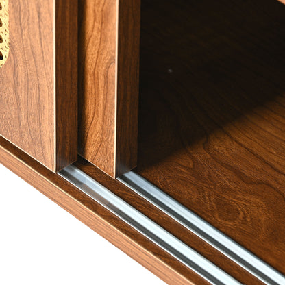Rattan Shoe Cabinet with 2 Doors, Adjustable Shelf, Walnut Finish, Stylish Shoe Storage for Hallway, Living Room, and Bedroom, 104*40*48 cm