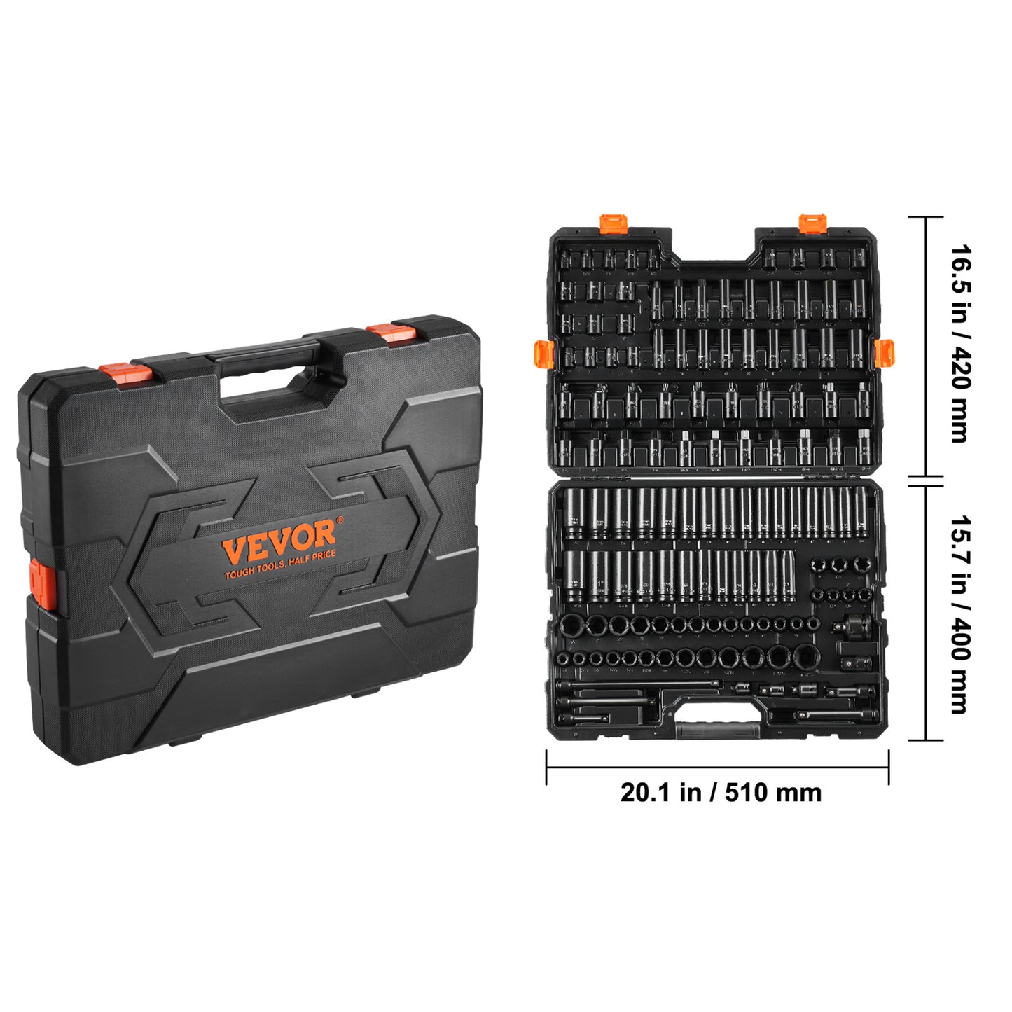Impact Socket Set – Slagmoersleutel Set – Dopsleutel Set – Ratelsleutel Set – Steeksleutel Set – Cr-Mo Legeringsstaal – 120 Delen Metrisch & SAE – Zwarte Koffer