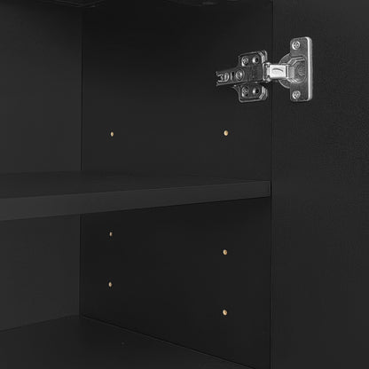 Garderobeset – Kapstok – Schoenenkast – Schoenenbank – Halmeubel – Zwart Met Gouden Accenten – Push-to-Open Lades – Gestoffeerde Zitkussen