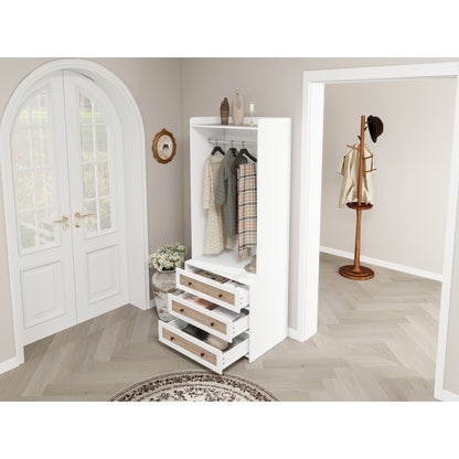 Kast – Opbergkast – Ladekast – Dressoir – Garderobekast – Wit Spaanplaat – Boho Design – 180 cm Hoog – 3 Laden Met Opbergruimte