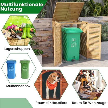 Houten Afvalbakombouw – Afvalbak Bescherming – Afvalbak Behuizing – Afvalbak Ombouw – Afvalbakkast – Weerbestendig Vurenhout – Gaspedaal Deksel & Afsluitbare Deur – Voor 120L Afvalbak